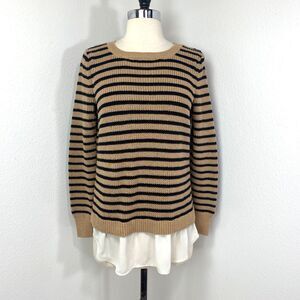 Loft Brown Black Strip Cotton Knit Pullover Sweater Lined Preppy Academia Boho S